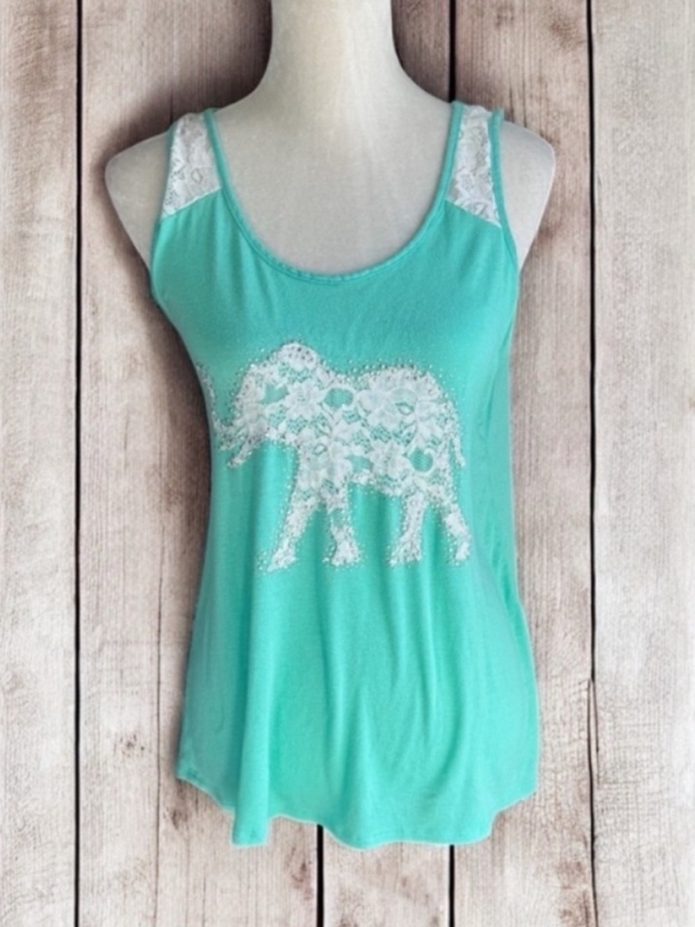 Vanity Teal Lace Elephant Tank Top